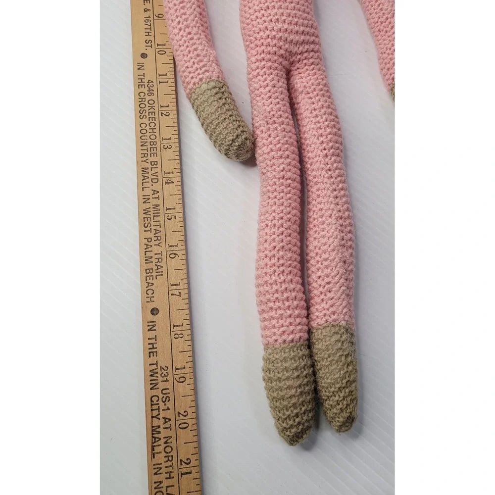 Crochet Cat Plush Toy Pink Long Limb Button Eye Stuffed Animal Cottagecore‎